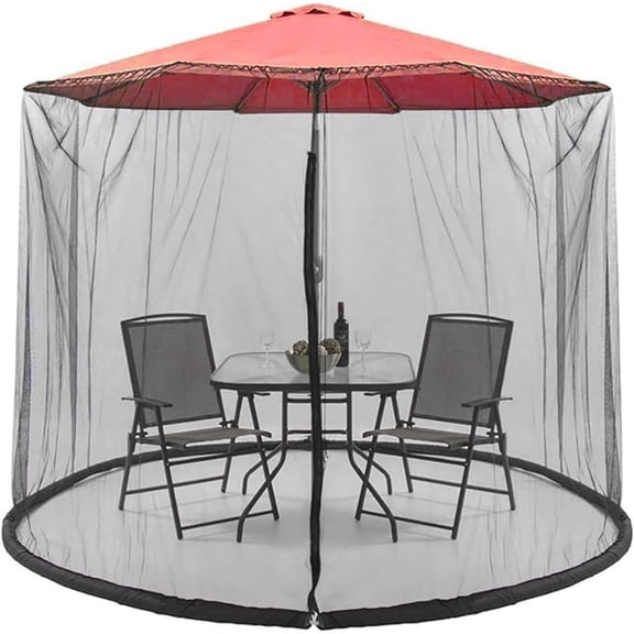 9-11 FT Umbrella Net for Outdoor Umbrella,Universal Hanging Mosquito Net for Patio,Polyester Mesh Umbrella Screen for Patio Tables with Zipper (Black)