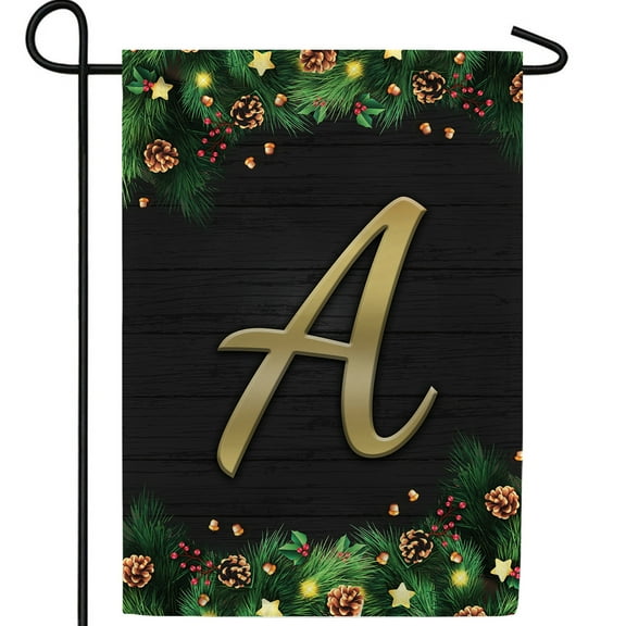 America Forever Christmas Monogram Garden Flag Letter A 12.5 x 18 inches Double Sided, Shiled , Pinecones Xmas Seasonal Outdoor Decor, Holiday Outside Yard Decorations