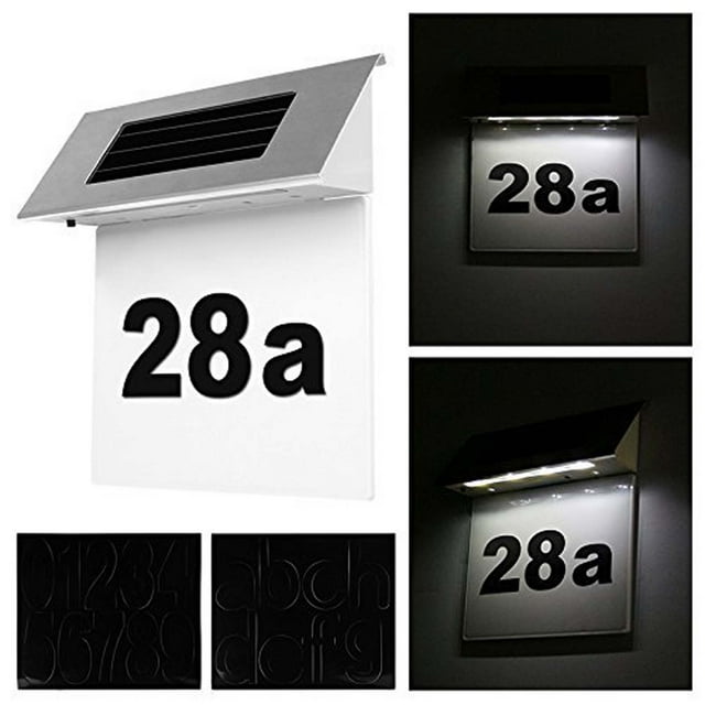 Fiudx Luz Solar para Puerta con Número, Panel Solar Led Brillante, Diseño Impermeable Ip65, Encendido y Apagado Automático de Bajo Consumo, Iluminación para Caminos de Jardín, Decoración Exterior, Ac