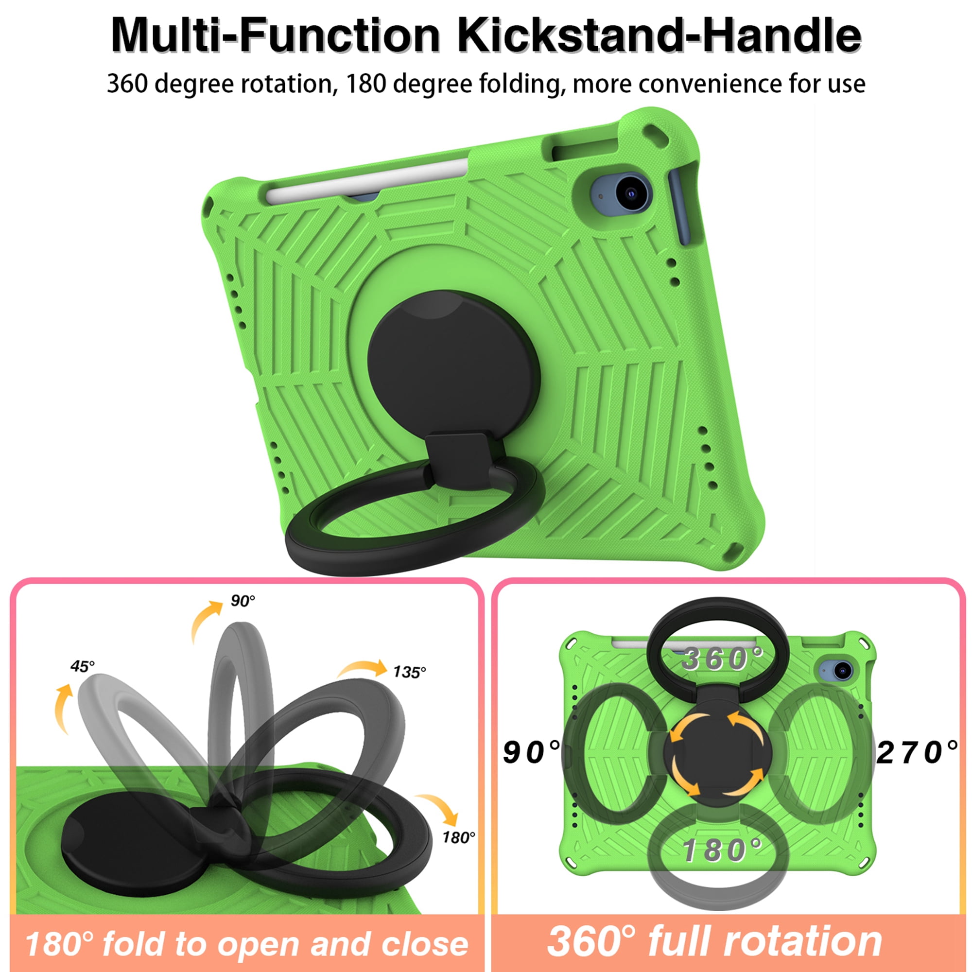TECH CIRCLE iPad 10th Generation Case 2022 10.9 inch A2696 A2757 A2777, Heavy Duty Rugged Silicone Case with Swivel Ring Stand/Stable Kickstand/Shoulder Strap/Pencil Holder, Green