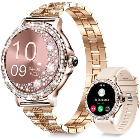 Smart Watches for Women (Answer/Make Call) with Diamonds, 1.3”HD Screen Bluetooth Smartwatch for Android iOS Phones, IP68 Waterproof Fitness Activity