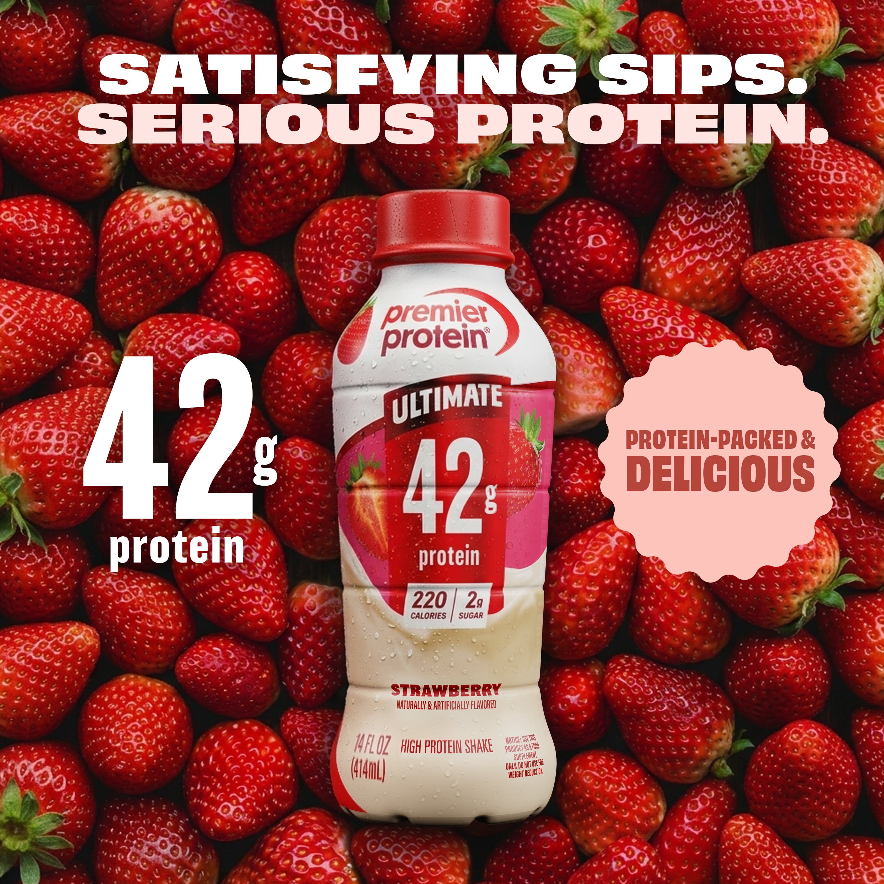Premier Protein, Ultimate 42g Protein Shake, Strawberry, 14 Fl Oz, 12 Ct