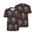 thumbnail image 3 of Daiia Skull and Red Roses Mens Baseball Jersey Button Down Shirts Short Sleeve Sports Uniforms-Medium, 3 of 9