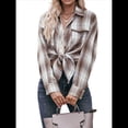 thumbnail image 2 of Camisa de Franela A Cuadros con Botones para Mujer, Chaqueta de Larga y Corta, Talla Grande. Marrón S, 2 of 10