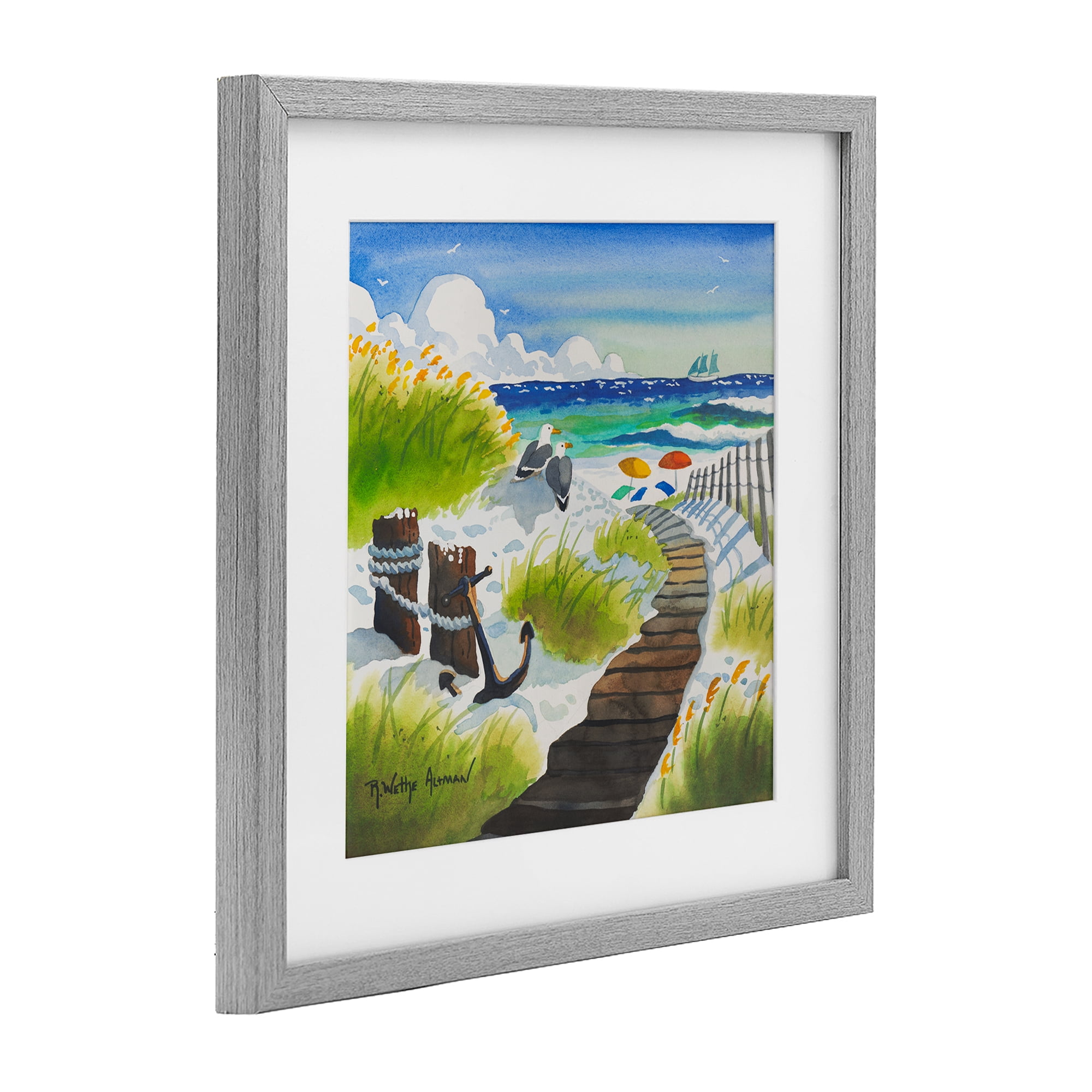 Stupell Industries Seagull & Anchor on Shore Gray Framed Print Under Glass, design by Robin Altman