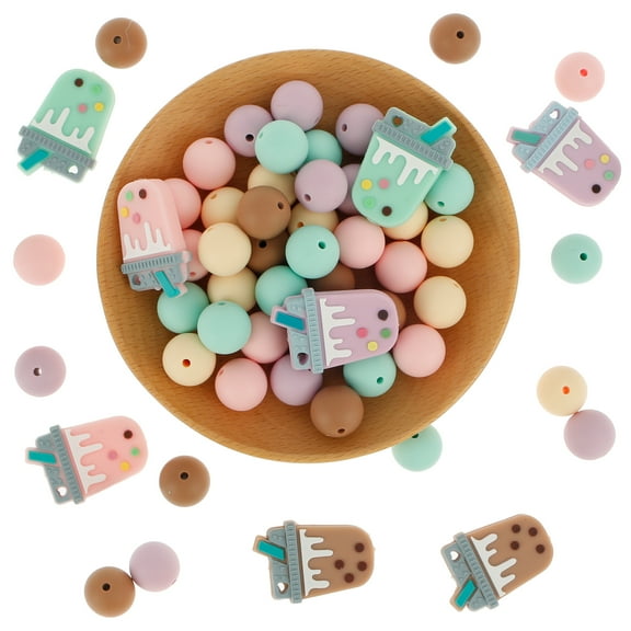 Pcapzz 58Pcs Silicone Beads Bubble Tea Silicone Loose Bead 15mm Colorful Round Silicone Beads Bulk Soft Bracelet Making Kit for Lanyard DIY Pen Bracelet Jewelry Making Supplies