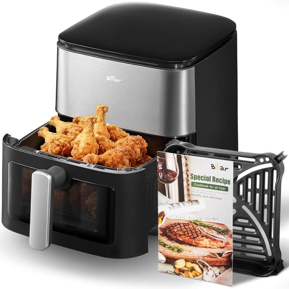 6.3 QT Air Fryer with Smart Touchscreen 4D Turbo Crisp See-Through Window Steam Function 1600W Dishwasher Safe Basket