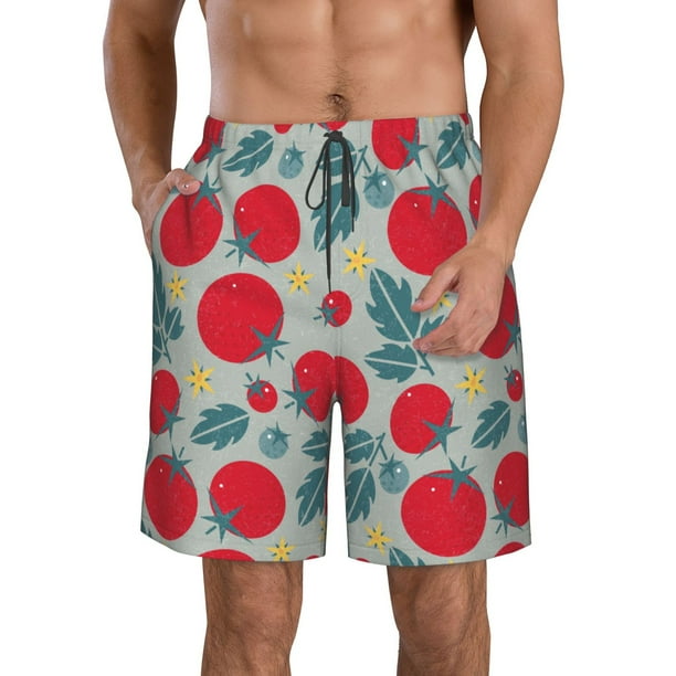 Balery Tomato Traje de Baño Estilo Hawaiano para Hombre, Shorts de Secado Rápido con Bolsillos-Small