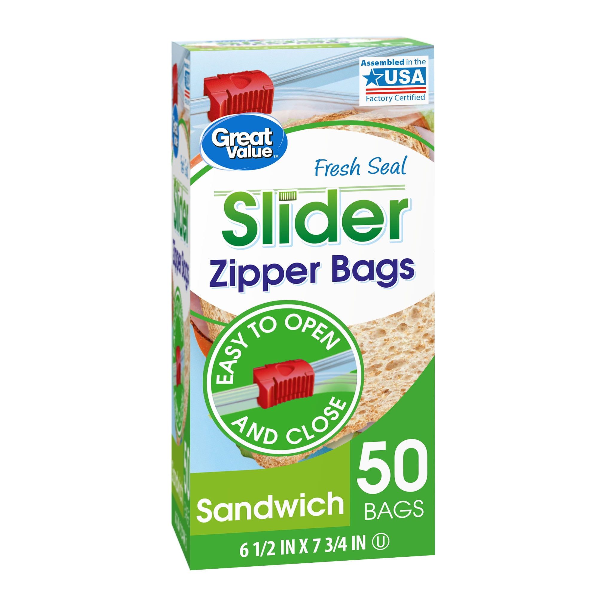 Great Value Slider Zipper Sandwich Bags, 50 Count