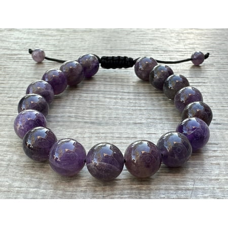 Amethyst Gemstone Round Bead Adjustable Bracelet 10mm, Genuine Crystal Bead Bracelet, Gift for Men & Women (Amethyst)