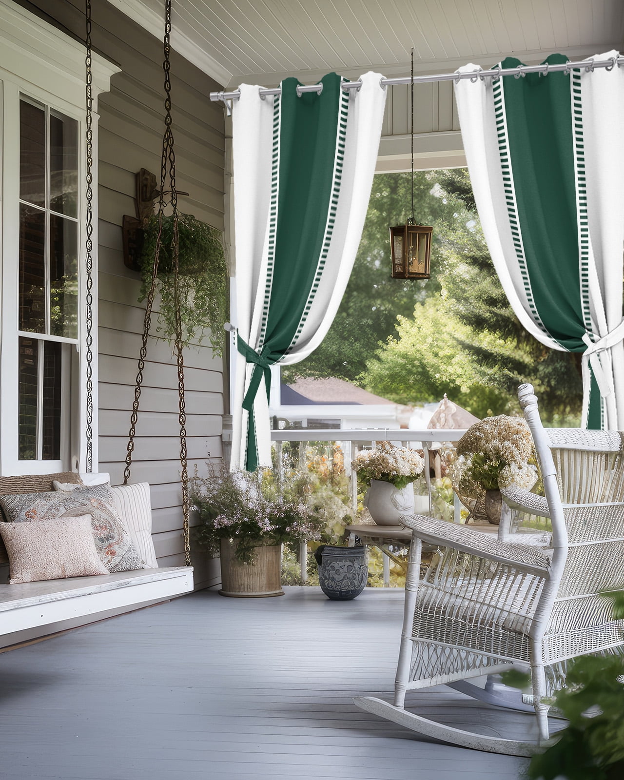 Green Solid Color Texture Outdoor Curtains for Patio, Simple Green Stripes Privacy Drapes Grommet Waterproof Outside Curtains for Porch/Cabana/Balcony 54"x 108", 2 Panel
