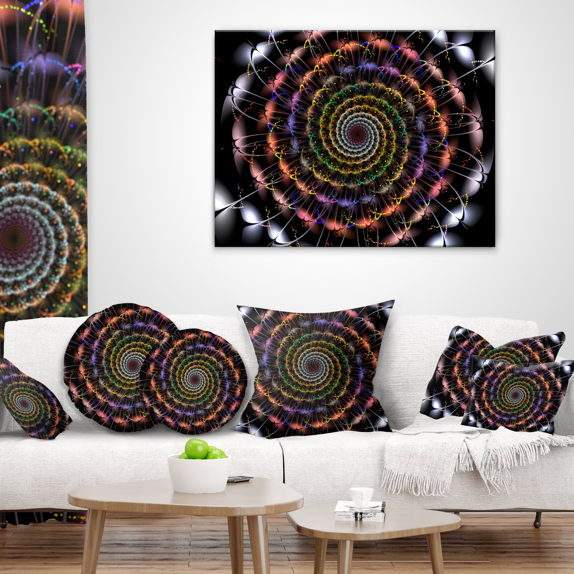 Designart Multicolor Abstract Spiral Flower - Abstract Throw Pillow - 18x18