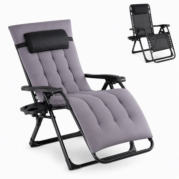 SUMELL Zero Gravity Chair, Padded Reclining Outdoor Lounge Chair, 440 lb Heavy Duty Folding Chair with Cup Holder, 90°–170° Recline, Gray
