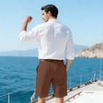 thumbnail image 5 of Nestiefly Mens Linen Shorts Casual Summer Beach Shorts Loose Elastic Waist Drawstring Cargo Pants with Pockets Brown 2XL, 5 of 5