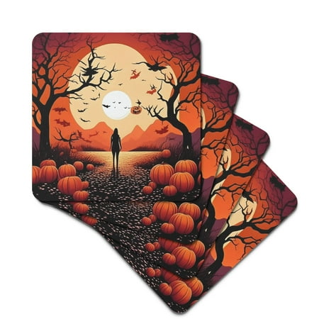 

Rubber Square Coasters with Joyful Halloween Not Easily Deformed Soft and Have Thermal Insulation Properties
