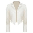 thumbnail image 5 of dPois Women's Fringe Faux Suede Leather Jackets Fashion Cowgirl Tassel Motorcycle Cropped Coats White S, 5 of 7