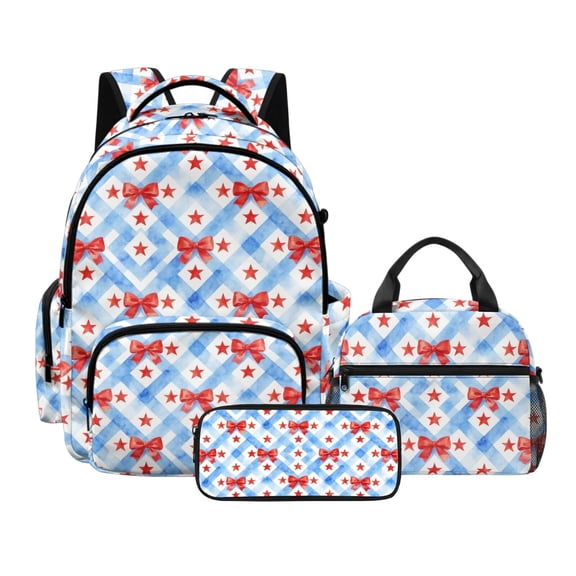 DISNIMO Bowknot Star Printed 3 Pcs Backpack Set, Lightweight School Bag and Lunch Bag Set for Toddler Boys, 17 Inch Student Backpack Pencil Case Set for Primary Preschool Students