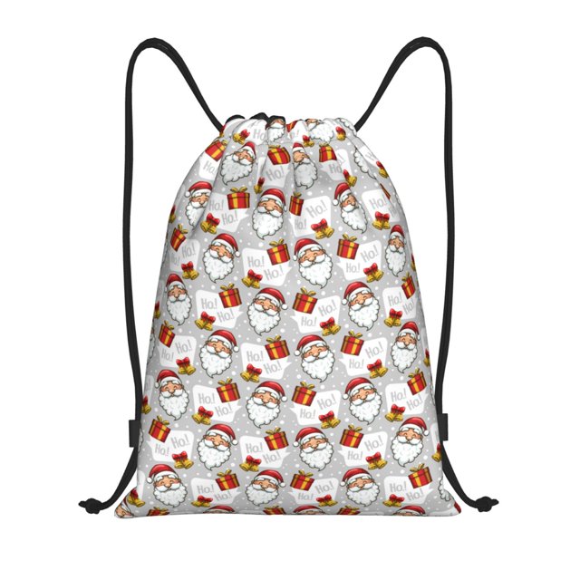 Xecao Christmas Santa Claus Pattern Sports Drawstring Backpack - String Swim Gym Bag with Wet Proof Pocket for Women&Men-Small