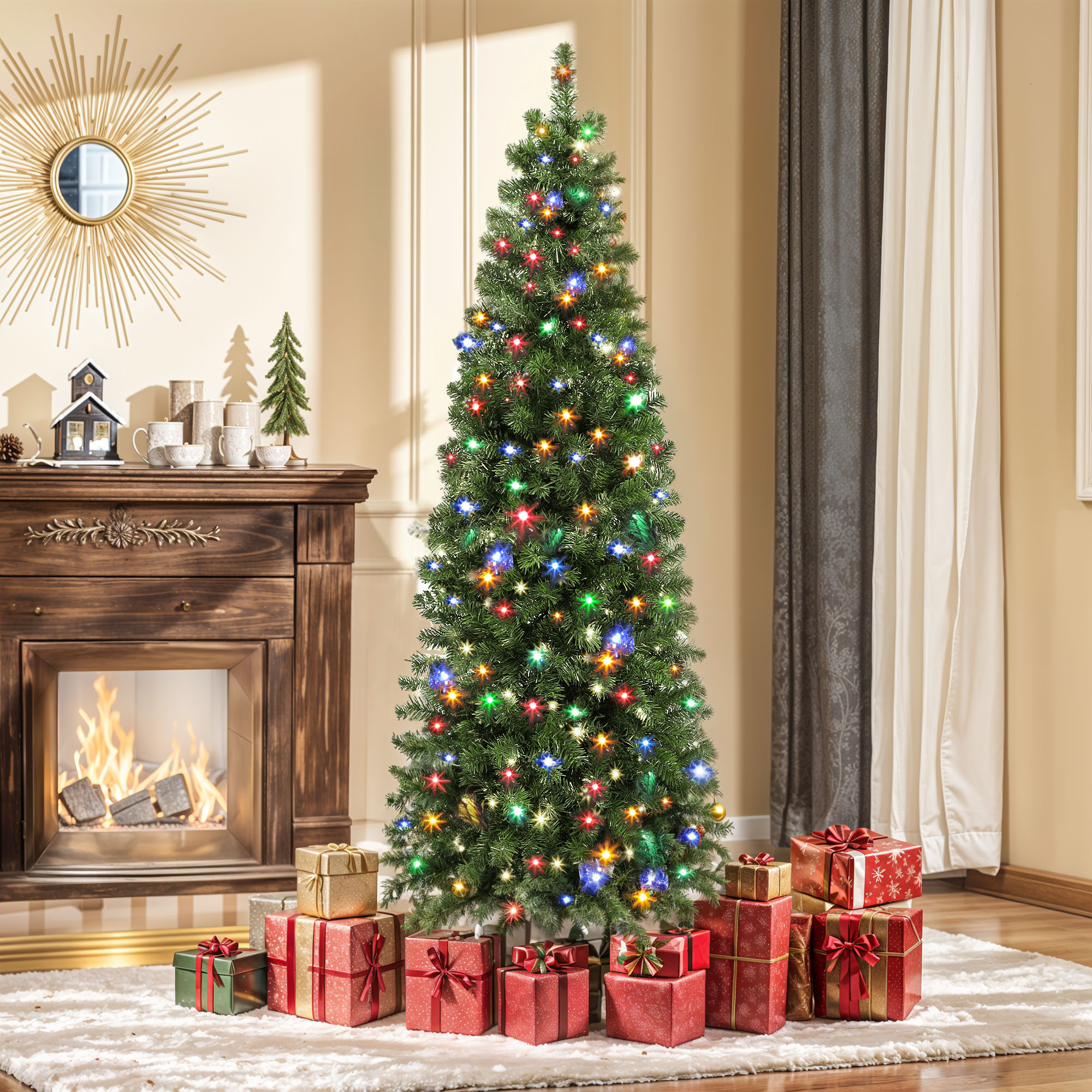Uforic 7.5 Ft Prelit Pencil Artificial Christmas Tree 350 LED photo 2