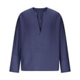 thumbnail image 5 of Hesxuno Men Long Sleeve Beach Shirt Loose Fit Deep V Neck Tops Lightweight Breathable Casual Summer Tees Lounge Vacation Clothes Navy L, 5 of 5