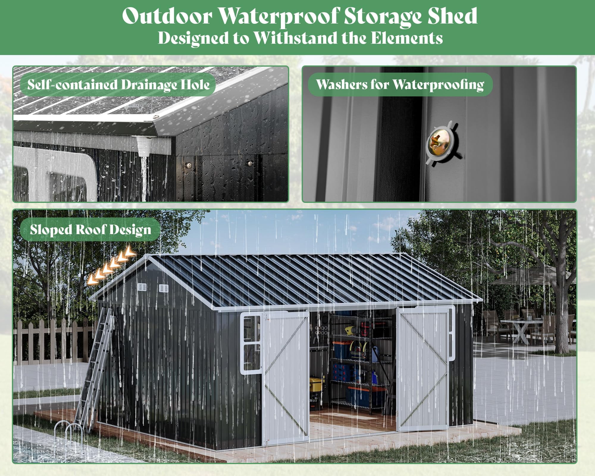 Jocisland 12x14x8.5 ft Galvanized Steel Outdoor Storage Shed with