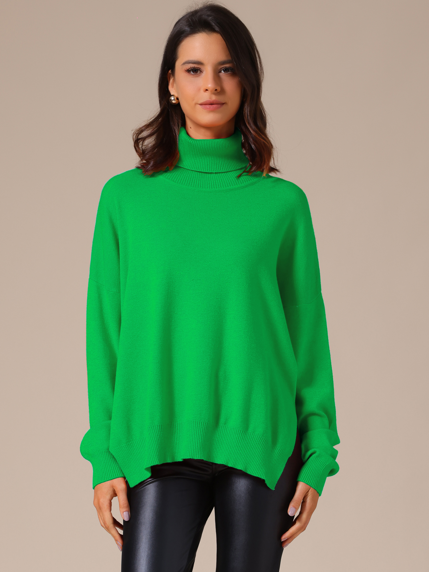 DARING DIVA Turtleneck Sweater Pullover Fall Winter Outfits 2XL Green