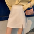 thumbnail image 4 of Wxolcjlv Womens Solid Side Slit Faux Leather Mini Skirt High Waist Office Mini Skirts, 4 of 4