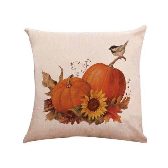 2 Pack Fall Thanksgiving Throw Pillow Covers 18x18 Inch Vintage Linen Cushion Cases Autumn Decorative Square Pillowcases for Sofa Couch Home Indoor Decor, No Inserts