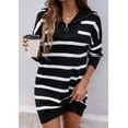 thumbnail image 3 of Womens Striped Sweater Dress Half Zip Shawl Collar Ribbed Knit Long Sleeve Loose Sweaters Pullover Mini Dress, 3 of 7