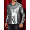 thumbnail image 5 of INSPIRE CHIC Holographic Shirts for Men's Metallic Long Sleeve Top Button Down Disco Shiny Shirt 2XL Dark Gray, 5 of 6