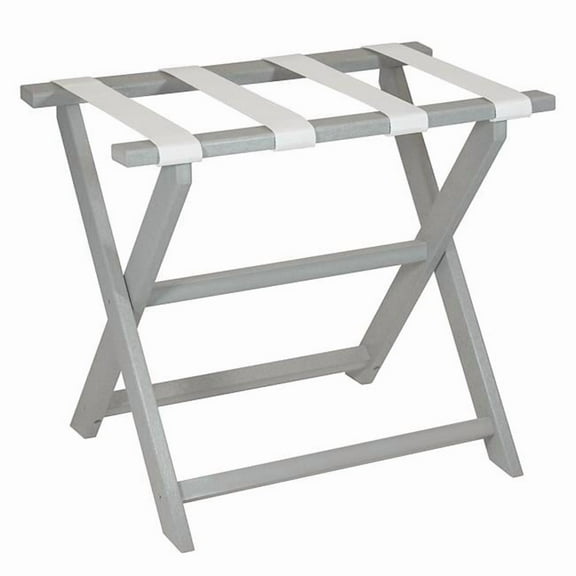 HomeRoots 383085 Earth Friendly Light Gray Folding Luggage Rack with White Straps