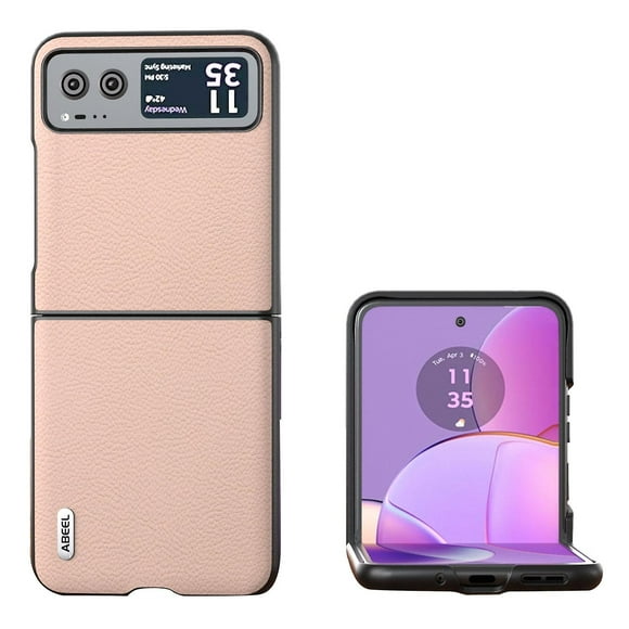 ABEEL For Motorola Razr 40 5G Cowhide Leather Coated PC Case Litchi Texture Phone Cover