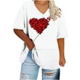 thumbnail image 4 of Women's Plus Size Tops Valentine's Day Short-Sleeve Shirt Love Heart Print T-Shirt V Neck Loose Fit Tees Cute Summer Tops for Women, 4 of 5