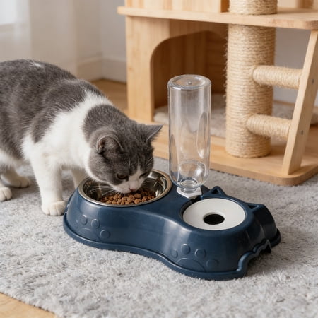Staron Stainless Steel Pet Bowl Automatic Water Dispenser Dog Cat Bowl 2 in Foolproof Clean Gravity Feeder for Small Medium Pets Food and Water Dark Blue