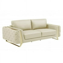 34 x 90 x 39 in. Beige Italian Leather & Gold Standard Sofa