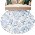 thumbnail image 2 of Blue Floral Large Round Rug 8 FT, Non Slip Living Room Area Carpet, Garden Petals Flower Botanical Tree Branch Washable Soft Circle Rug Non-Shedding Floor Carpet for Bedroom Office Dining Room, 2 of 9