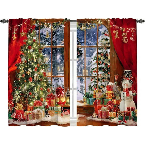 dinii Chrismas Night Kitchen Curtains Cafe Curtains for Bathroom Dining Room Living Room Pocket Window Drapes 2 Panels Set 28"x36"