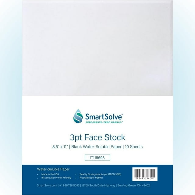 Papel soluble en agua SmartSolve de 3 puntos Paquete de 10 unidades, tamaño carta
