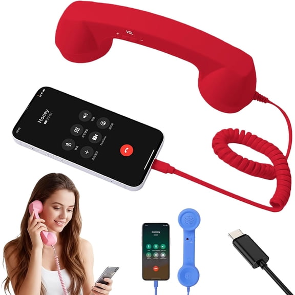 Retro Phone Handset with Type-C Wired Connection for Cell Phones, Vintage Telephone Receiver