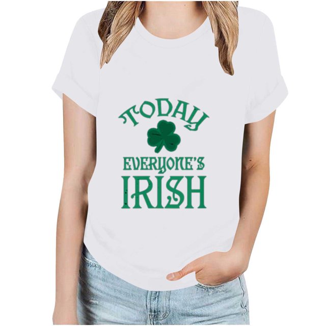 Kayannuo T-Shirts à Manches Courtes pour Femmes Liquidation T-Shirts Graphiques Mode de la Saint-Patrick Col Rond Imprimé T-shirt Décontracté Ample