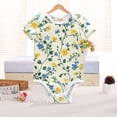 thumbnail image 6 of Leaves Blue and Yellow Tiny Flowers Pure Cotton Bodysuit Short Sleeve Pajamas One-Piece Romper Unisex 2T, 6 of 6