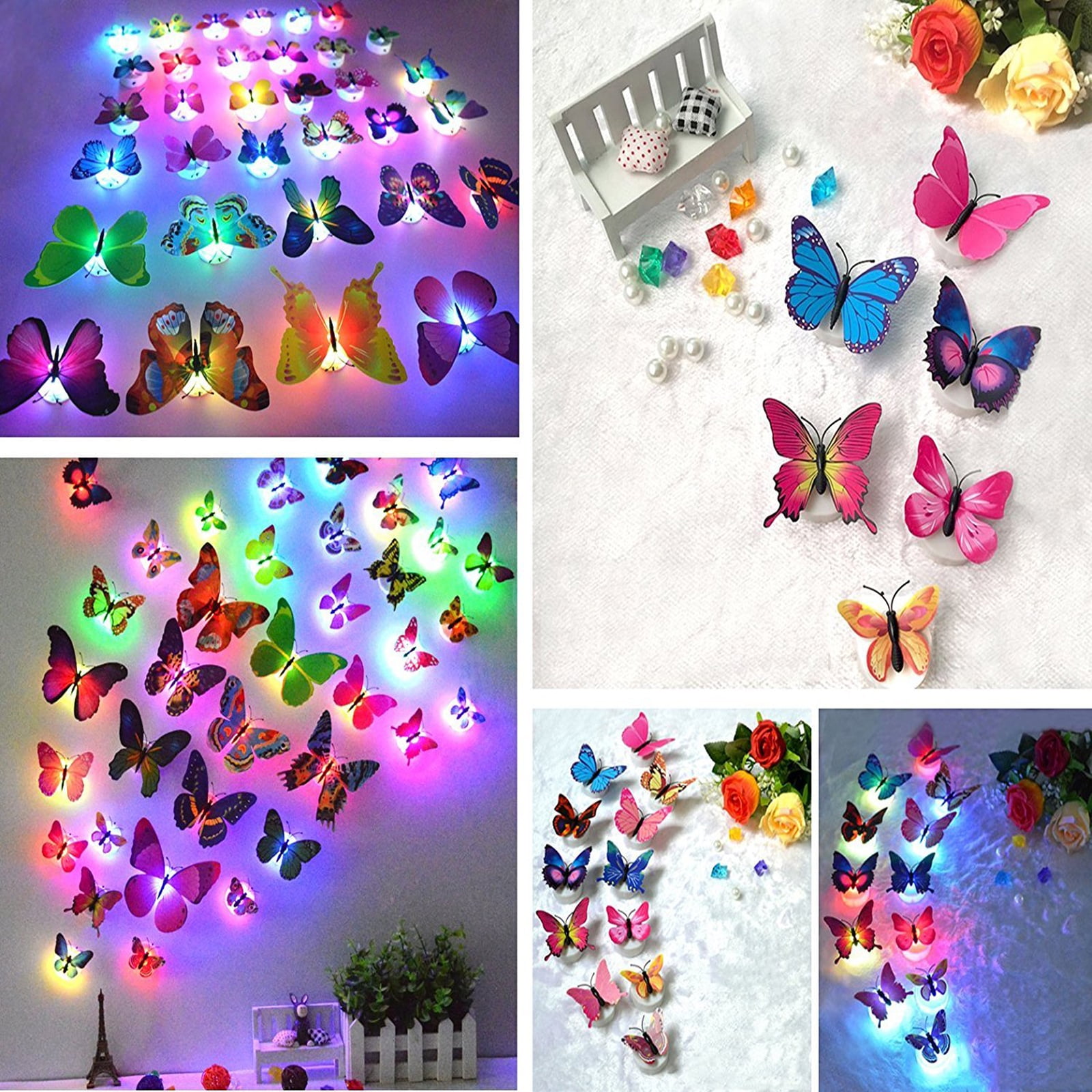 12 Pcs Luminous Wall Sticker 3D Butterfly Glow In The Dark Art Decal Home Decor