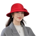 thumbnail image 2 of Winter Cloche Bucket Hat for Women Wool Elegant Dress 1920s Vintage Fedora Red, 2 of 4