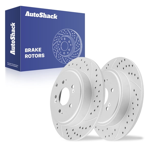 AutoShack Rear Brake Rotors for Honda, Ridgeline 2006-2014, AWD V6 3.5L - Coated Drilled & Slotted - Silver Matte Finish - TurboGuard - 13.13" (333.6 mm), 5-Lug