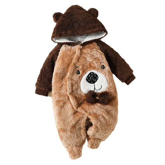 Jgppe Baby Fleece Jumpsuit Snowsuit Warm Hooded Cute Footed Long Sleeve Comfy Winter Fall Clothes 0-9Months