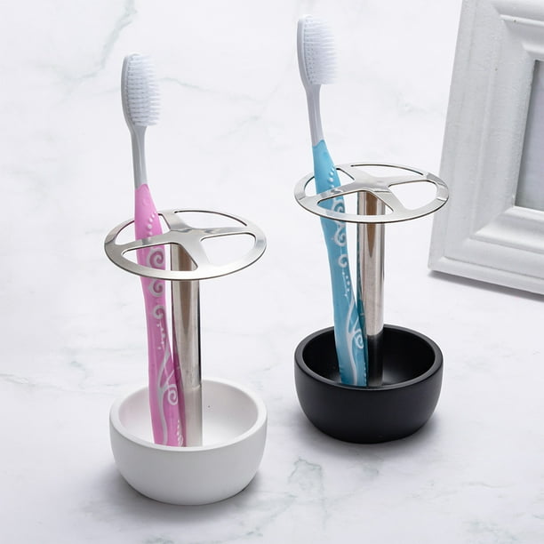 Soporte para cepillos de dientes de acero inoxidable | Organizador multiusos de 4 ranuras | Almacenamiento metálico moderno duradero, blanco, 12x7cm | Para baño, tocador, oficina, encimera, cocina