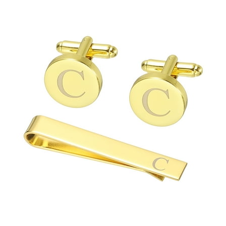 Uxcell Cuff Links, Initial Tie Clip and Cufflink Set for Men Classic Copper, Letter C(Gold Tone)