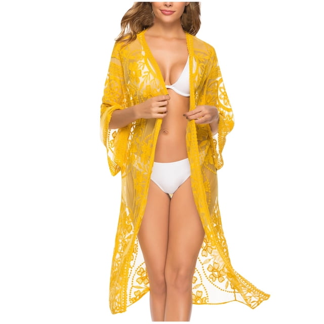 Birdeem Cache-Maillots Femmes Dentelle Ajourée à Franges Couleur Unie Robe de Plage Cache-Maillot Style Bohème Cache-Maillots