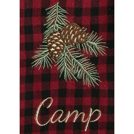 Wooodland Plaid and Pinecones Camp Embroidered Kitchen Tea Towel Cotton