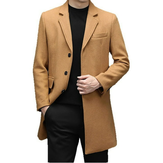 Men's Fashion Lapel Button Down Long Sleeve Mid Length Cardigan Jacket with Pockets and Back Slit for Daily Wear